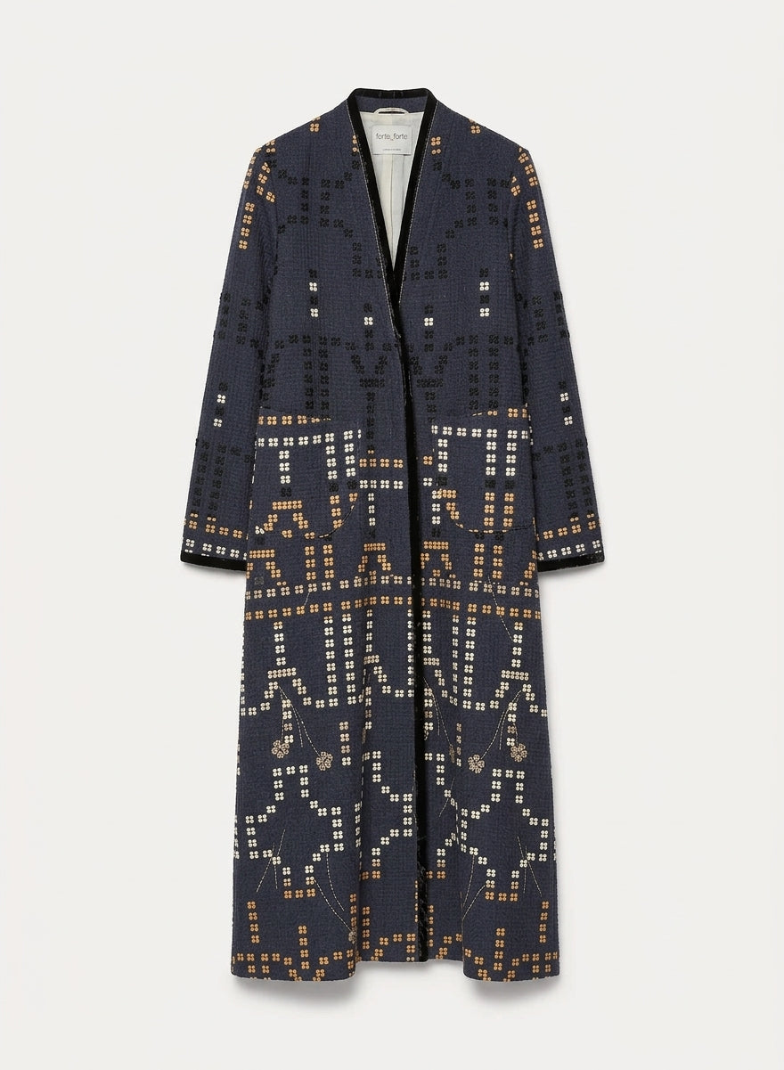 "samarcanda" embroidered jacquard long coat<BR/> 