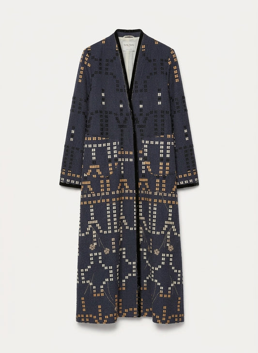 "samarcanda" embroidered jacquard long coat<BR/> 
