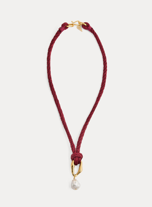 rope necklace with sculpture element and pearl - collana corda con gioiello scultura e perla 