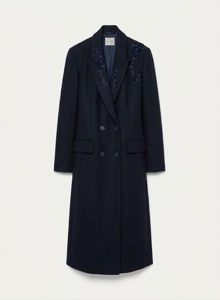 cappotto midi panno velour ricamo "heart majestic" - velour cloth doublebreasted midi coat 