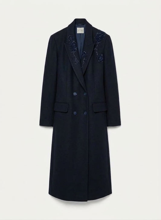 cappotto midi panno velour ricamo "heart majestic" - velour cloth doublebreasted midi coat 