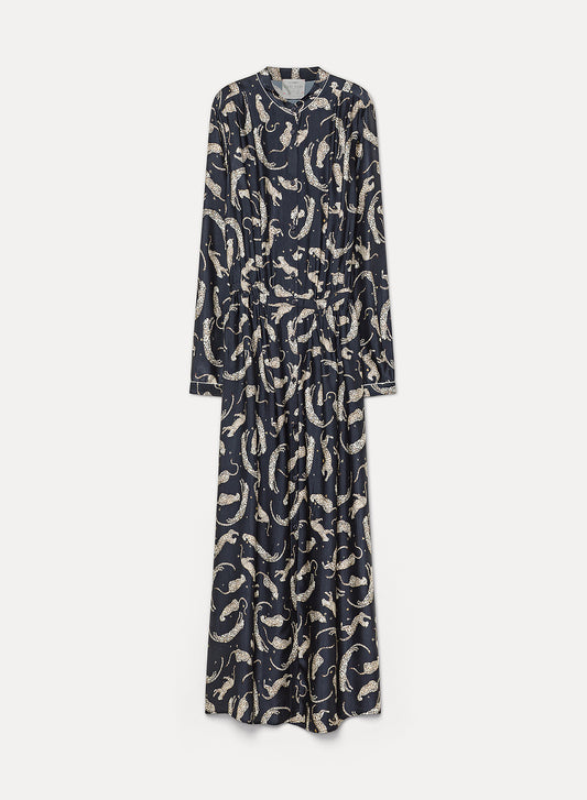 abito chemisier raso ricamo "royal leopard" - "royal leopard" print satin chemisier dress 
