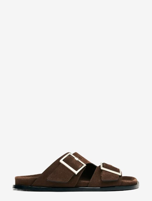 Alba Suede Leather Sandals - Flat sandals<BR/>SANDALI IN PELLE SCAMOSCIATA MARRONE ALBA 