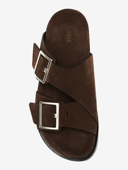Alba Suede Leather Sandals - Flat sandals<BR/>SANDALI IN PELLE SCAMOSCIATA MARRONE ALBA 