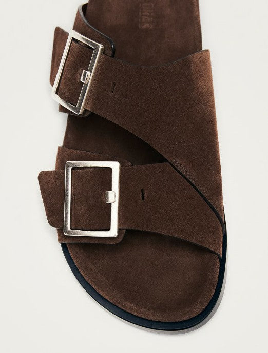 Alba Suede Leather Sandals - Flat sandals<BR/>SANDALI IN PELLE SCAMOSCIATA MARRONE ALBA 