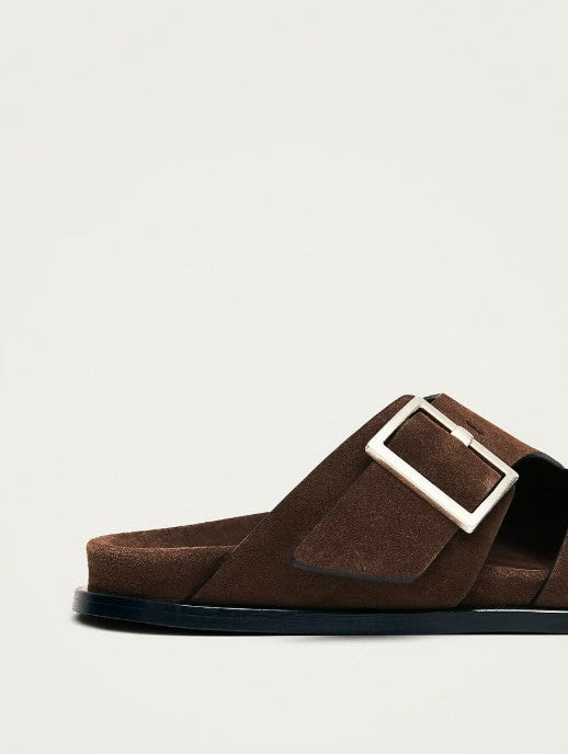 Alba Suede Leather Sandals - Flat sandals<BR/>SANDALI IN PELLE SCAMOSCIATA MARRONE ALBA 